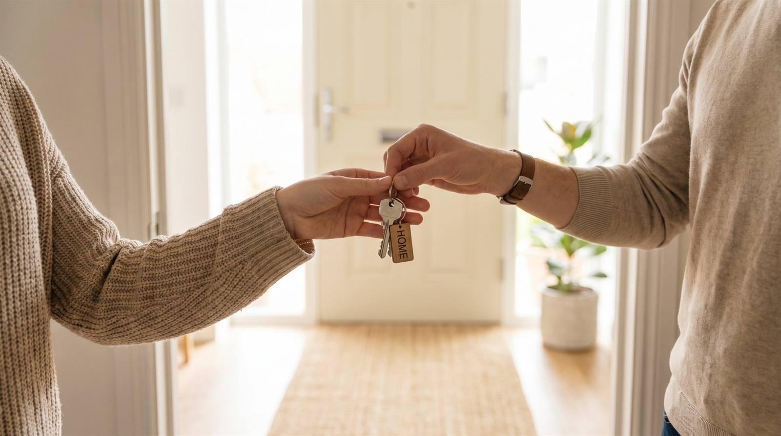 Keys handed over after a completed Alberta real estate closing.